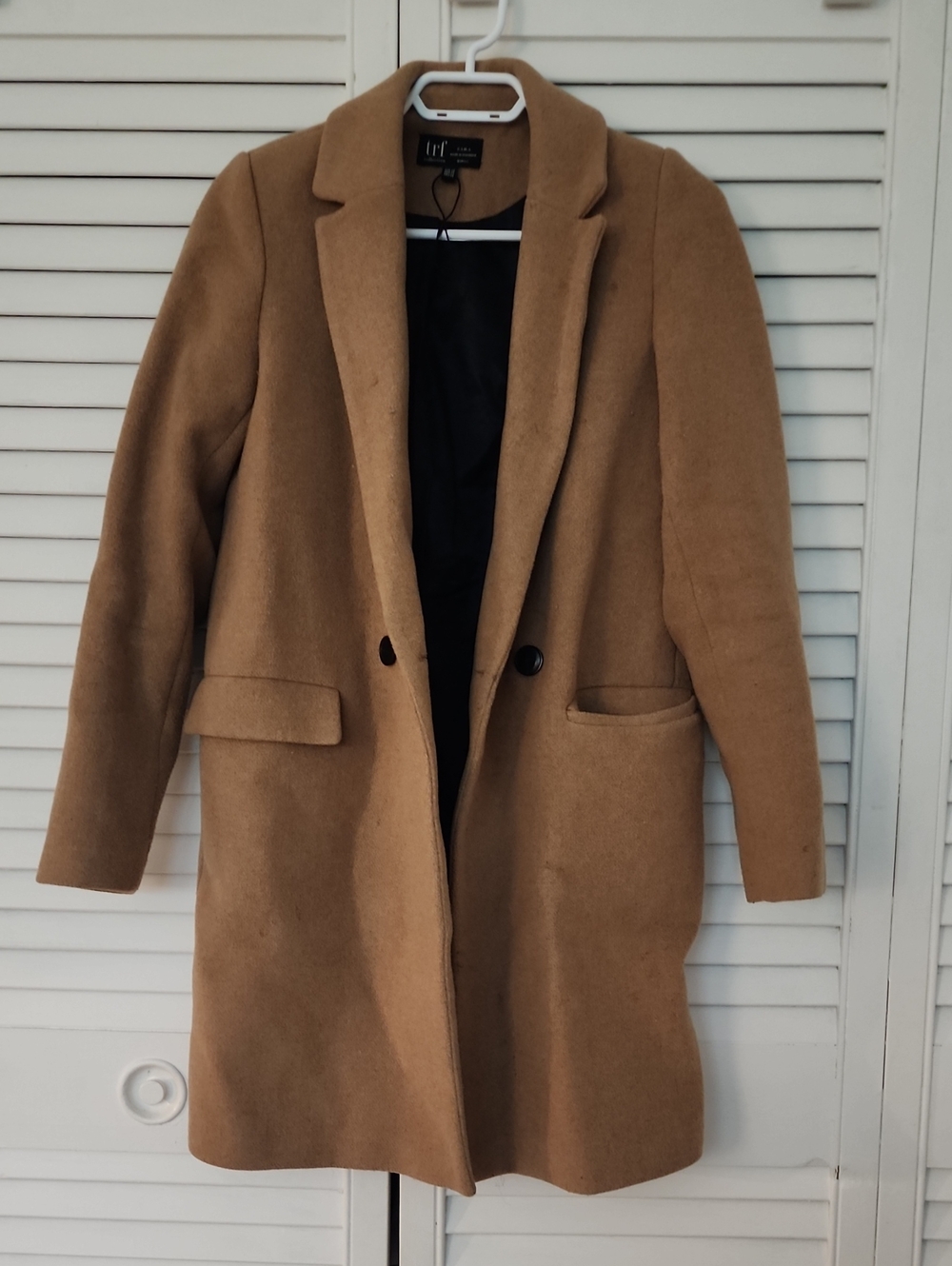 Zara Camel Single-Breasted Wool-Blend Pea Coat